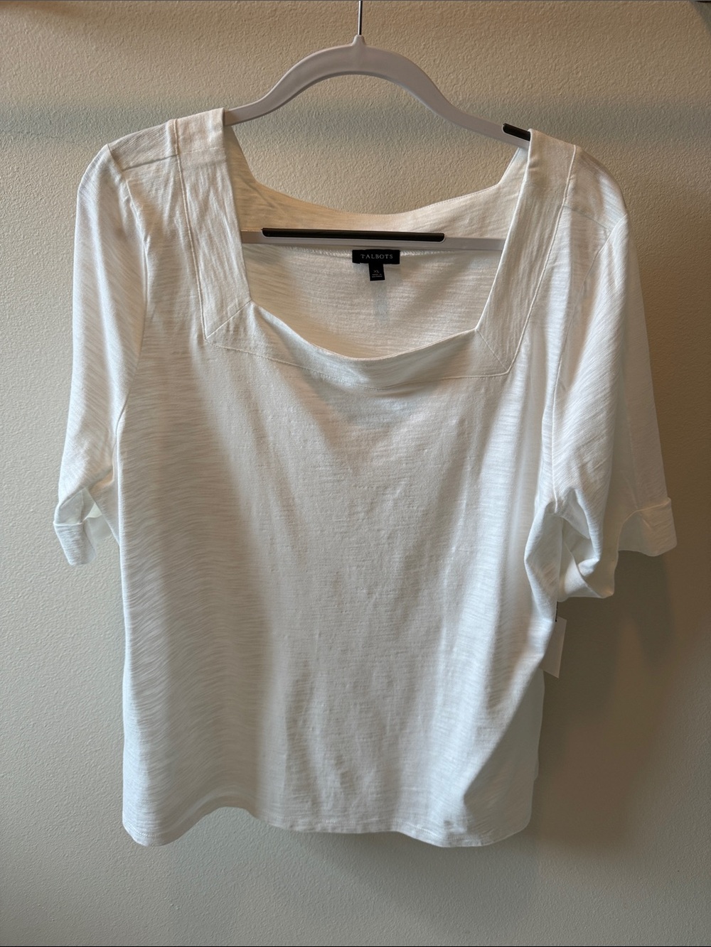 Talbots White Square Neck Short Sleeve Tee XL
